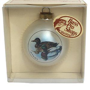 Bass Pro Shop Christmas Ornament Ducks White Round Glass Topperscot Vintage
